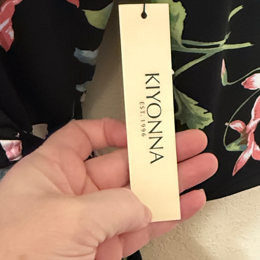 Kiyonna Black and Pink Floral Midi wrap Dress - Picture 4 of 7